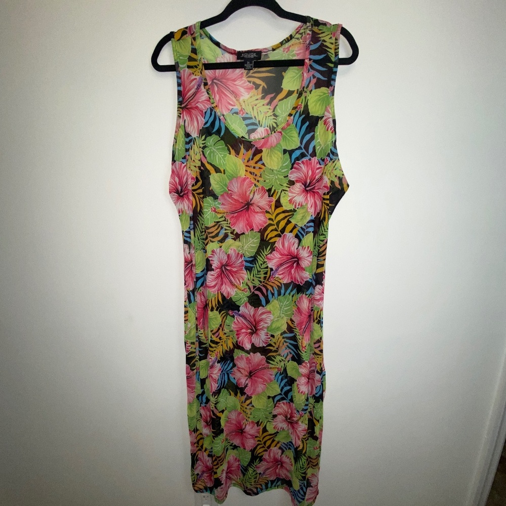 Ultra Sheer Rouge Floral Beach Maxi Cover-up